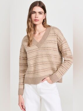 NWT Faherty Highland Fairisle V-Neck Sweater Size Small Merino Wool Blend